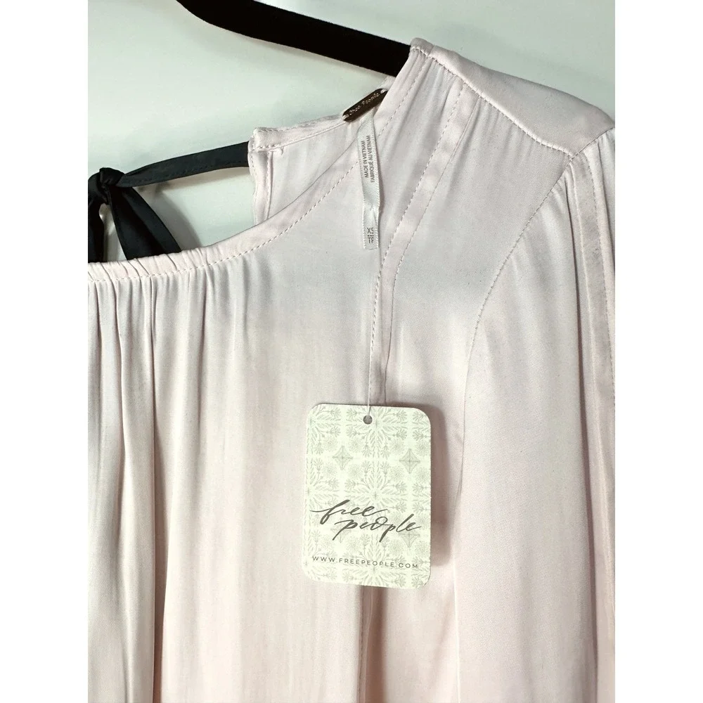 Free People Arabella Blouse Tie Back Pink Sz XS NWT Romantic Coquette Balletcore